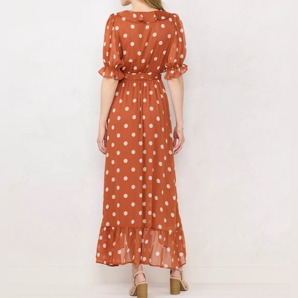 Women’s LC Lauren Conrad Polka Dot Ruffle Faux Wrap Dress SOLD On EBAY - Picture 9 of 12
